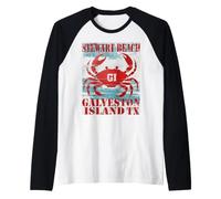 Galveston Island Texas STEWAR Beach Weathered Nautical Crab Raglan Baseball Tee