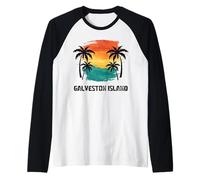 Galveston Island Travel, Texas USA Tourist Summer Vacation Raglan Baseball Tee