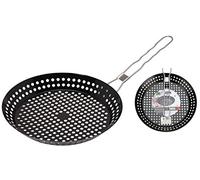 Galvog® BBQ Grilling Frying Pan 24cm | Chrome Metal Nonstick Coating Pan with Holes | Black Perforated Pan for Outdoors