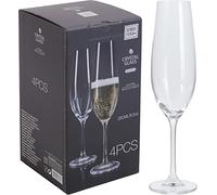 Galvog® Set of 4 Champagne Flutes Crystal Clear Champagne Glasses 260ml - Lead Free Classic Elegant Glass Set for Wedding Anniversary Parties Gift Set