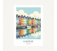 Galway Ireland Colourful Harbour Art Print, Waterfront Houses with Boats, Coastal Wall Decor. Travel Print. Size A4