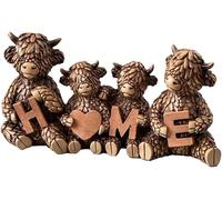 GAM Highland Cow Family Figurine - Brown Resin Scottish Animal Ornament with Love Heart - Rustic Home Decor Gift, Boxed, Indoor Free-Standing Highland Cattle Decoration 22cm