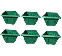 GAM Set of 6 Plastic Planters - 22cm Square Venetian Garden Plant Pots - Forest Green Decorative Flower Pots for Indoor & Outdoor Use - Lightweight & Durable - 4L Capacity