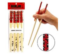 GAMAGO Ninja 2 Bamboo Chopsticks Set - 4 Pair of Adorably Cute Reusable Chop-Sticks - Easy Grip, Lightweight, Durable, 9.25 Inches