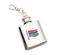 Gambia Flag 1oz Hip Flask Keyring, Stainless Steel, Personalised with a Message on the Back, Presented in a Box (XB1253)