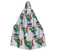 Gambia Flag Map With White Star Print Adults Hooded Cloak, Halloween Robe Hooded Cape Witch Wizard Cosplay Costumes For Men Women