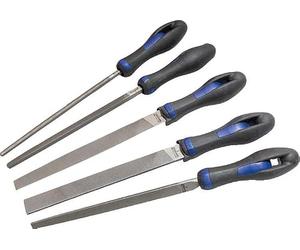 GAMBIT Tools Workshop File Set 5 Pieces (200 mm, Cut 2) - Professional Metal File Set Made of Hardened Tool Steel with Ergonomic 2K Handle - Includes Round, Half-Round, Flat, Triangle and Square File