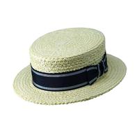 Gamble & Gunn Henley Straw Boater with Stripe Grosgrain Ribbon - 58cm