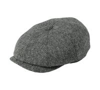 Gamble & Gunn 'Ramsden' Classic 8 Panel Shetland Wool Tweed Grey Herringbone Button Top Cap - 59cm