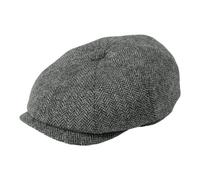 Gamble & Gunn 'Ramsden' Classic 8 Panel Shetland Wool Tweed Grey Herringbone Button Top Cap - 65cm