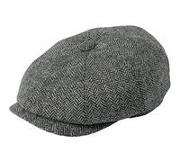 Gamble & Gunn 'Ramsden' Flat Cap Grey Herringbone Shetland Tweed 8 Panel Button Top Cap (57cm)