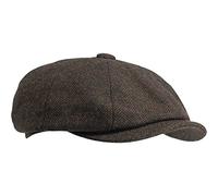 Gamble & Gunn Shelby' Flat Cap Brown Herringbone Vintage Style Baker Boy Cloth Hat Button Top - 63cm
