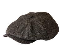 Gamble & Gunn Shelby' Flat Cap Grey Herringbone Vintage Style Baker Boy Cloth Hat Button Top - 59cm