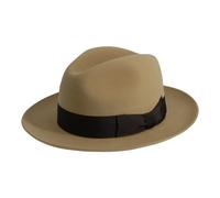 Gamble & Gunn 'Shirwell' Luxury Handmade Fur Felt Fedora - Camel With Contrast Brown Ribbon - 61cm