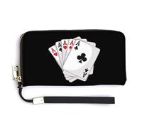 Gambling Casino Aces Poker Leather Wallet Fashion Purse Long Pouch with Wrist Strap for Men Women
