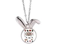 Gambling Utensils Pattern Playing Cards Rabbit Necklace Pendant Bunny Animal Jewelry Gift