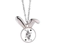 Gambling Utensils Playing Cards Pattern Rabbit Necklace Pendant Bunny Animal Jewelry Gift