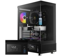 GAMDIAS ATLAS E1 Gaming ATX Mid Tower Computer PC Case, Customizable Digital Monitor w/ Software, 3 x 120mm ARGB Fans, Panoramic Tempered Glass Display, Perforated Airflow Vent PSU Chamber, Black