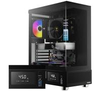GAMDIAS ATLAS E1 Gaming ATX Mid Tower Computer PC Case, Customizable Digital Monitor w/ Software, 3 x 120mm ARGB Fans, Panoramic Tempered Glass Display, Perforated Airflow Vent PSU Chamber, Black