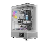 GAMDIAS ATLAS E1 WH Gaming ATX Mid Tower Computer PC Case, Customized Monitor w/Software, 3 x 120mm ARGB Fans(2 Reverse), Panoramic Tempered Glass Display, Perforated Airflow Vent PSU Chamber, White