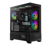 GAMDIAS ATLAS M1 Gaming ATX Mid Tower Computer PC Case, Customized Monitor w/Software, 3 x 120mm ARGB PWM Fans(2 Intake), Panoramic Tempered Glass Display, Perforated Airflow Vent PSU Chamber, Black