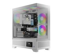 GAMDIAS ATLAS M1 WH Gaming ATX Mid Tower Computer PC Case, Customized Monitor w/Software, 3x120mm ARGB PWM Fans(2 Intake), Panoramic Tempered Glass Display, Perforated Airflow Vent PSU Chamber, White