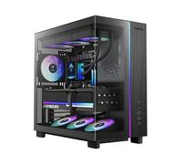 GAMDIAS ATLAS M4 ATX Mid Tower Gaming PC Case, Full-View Tempered Glass, 4 x 120mm ARGB PWM Fans with Hub, Front-Mounted PSU Design, Supports BTF Motherboard, Adjustable Angled Airflow, Gen 2 Type-C