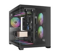 GAMDIAS AURA GC10M Dual Chamber mATX Micro-Tower Gaming PC Case, Seamless 270° Panoramic View, Tool-Free Installation Tempered Glass Panel, Pre-Installed 3x 120mm ARGB Fans, Manetic Dust Filter, Black