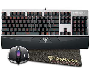 GAMDIAS Hermes E1 Combo Mechanical USB Gaming Keyboard 104 Switches Brown LED Red Keyboard Layout UK + Demeter E2 3200dpi Adjustable Optical Mouse + Mouse Pad