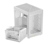GAMDIAS NESO P1 Dual Chamber Full-Tower EATX Computer Gaming Case, 2 Way Setup Modular Design, Full Panoramic Touch-Open Tempered Glass Panel, Excellent Cable Management & Airflow, Type-C Ready, White