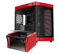 GAMDIAS NESO P1 Dual Chamber Full-Tower EATX Computer Gaming Case, 2 Way Setup Modular Design, Fully Panoramic Touch-Open Tempered Glass Panel, Excellent Cable Management & Airflow, Type-C Ready, Red