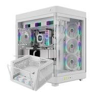 GAMDIAS NESO P1 PRO Gaming EATX Full Tower Computer PC Case, Dual Chamber, 2 Way Setup, Panoramic Display Side Tempered Glass, Touch-open Swing Door, Spacious Cable Management, 3x P2 Fan w/Hub, White