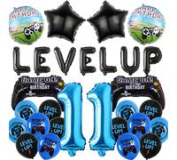 Game 11th Birthday Decoration Boys - 33 Pieces 11th Birthday Party Decorations Level Up Letter Number 11 Foil Balloon Game Controller Round Star Foil Birthday Balloon for Kids Birthday Decorations