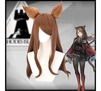 Game Arknights! Skyfire Texas Wigs Cosplay Costume Women Cute Brown Long Hair Halloween Carnival Role Play Hairpiece Wig and ears