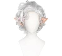 Game Baldur's Gate 3 Cosplay Wig, Astarion Silver Gray with Ear Short Hair Heat Resistant Synthetic Wigs, Halloween Party Wig with Wig Cap
