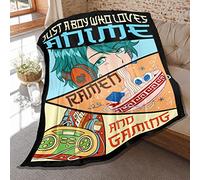 Game Blanket Gift for Boys Men,Just a Boy Who Loves Anime,Ramen and Gaming Blankets,Soft Flannel Throws Lightweight Decorative Quilt for Bed Sofa Room,80 in x 60 in Large for Adults