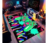 Game Controller Area Rug, 60x110cm, 3d Print Abstract Graffiti Hippie Rug for Boys Room, Gamer Indoor Low Pile Floor Mat, Non-Slip Washable Large Carpet for Living Room Bedroom Kids Room Nursery
