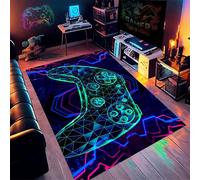 Game Controller Area Rug, 60x90cm, Non-Slip Purple Blue Geometric Gaming Gamers Carpet, Gamepad Carpet Machine Washable Bedside Play Mat Rugs for Teenager Boys Room Living Room Playroom Decor