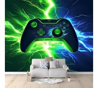 Game Controller Theme Photo Wallpaper - 250 x 175 cm Non-Woven Premium Fleece Wall Mural - Blue and Green Lightning Art Print Bedroom Living Room Decoration Poster