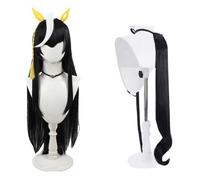 Game Cosplay Wig Black Mix Yellow Hair Wig Long Straight Wig With Bangs Cosplay Show Wig + Ear + Tail