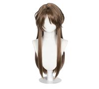 Game Cosplay Wig Brown Hair Wig Long Straight Wig Side Part Wig Layered Wig with Bang Heat Resistant Halloween Party Wig
