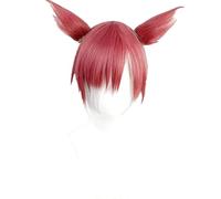 Game Cosplay Wig for Crystal Exarch Red Short Straight Wigs Heat Resistant Halloween Party Wig with Bang Ears