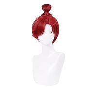 Game Cosplay Wig Short Red Wig Side Parting Hair with Bun Side Fringe Wig Men's Costume Hair Heat Resistant Cosplay Wig 30 CM