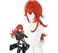 Game Cosplay Wigs, Genshin Impact Diluc Ragnvindr Cosplay Wig For Halloween Party Props Accessories With Free Wig Cap