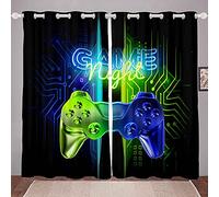 Game Curtains for Bedroom W52*L63 Gamer Video Game Room Darkening Curtain Boys Teens Kids Gaming Thermal Insulated Window Drapes Blue Green Neon Gamepad Window Treatment Set