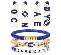 Game Day Bracelet Earrings for Women Football Bracelets Red Black Heishi Beaded Stretch Bracelet Red Blue Yellow Purple Field Day Accessories Game Day Football Mom Jewelry Accessory Outfits Gifts, L