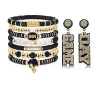 Game Day Bracelet Earrings for Women Football Bracelets Red Black Heishi Beaded Stretch Bracelet Red Blue Yellow Purple Field Day Accessories Game Day Football Mom Jewelry Accessory Outfits Gifts, L