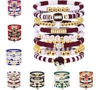 Game Day Bracelets for Women Men, Stackable Beaded Sports Charm Bracelets, Football Mom Jewelry Gifts, Boho Summer Fan Accessories (Dark red)