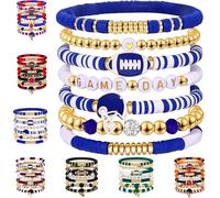 Game Day Bracelets for Women Men, Stackable Beaded Sports Charm Bracelets, Football Mom Jewelry Gifts, Boho Summer Fan Accessories (blue)