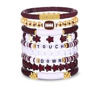 Game Day Bracelets for Women - Red, Black, Blue Heishi Clay Beaded Stretch Bracelets - Stackable Sports Charm Bracelet Bangles - Football Mom Accessories & Outfits Jewelry Gifts, L, Rhinestone, no